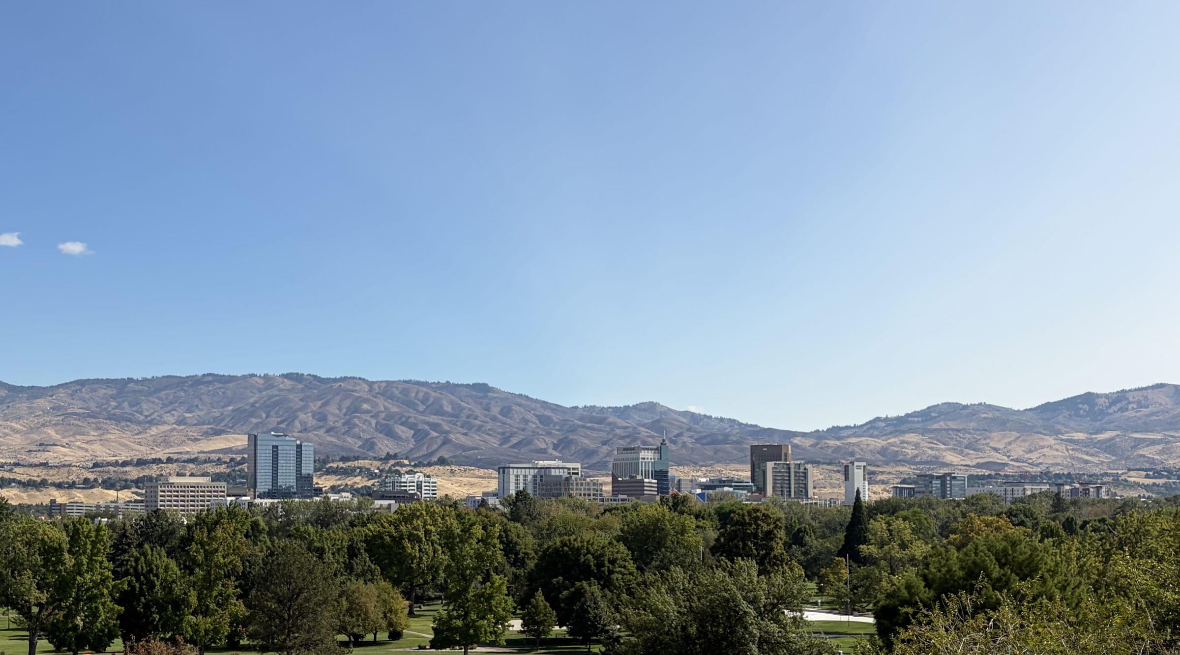 Downtown Boise seen from the Bench, with the foothills rising behind the skyline