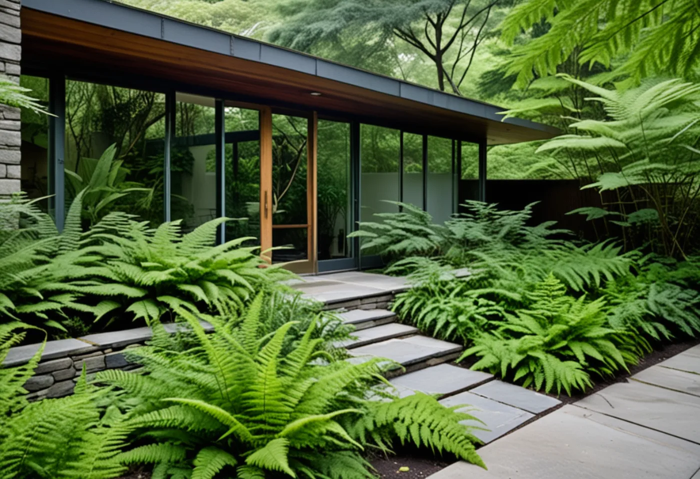 Dark steel in a fern garden