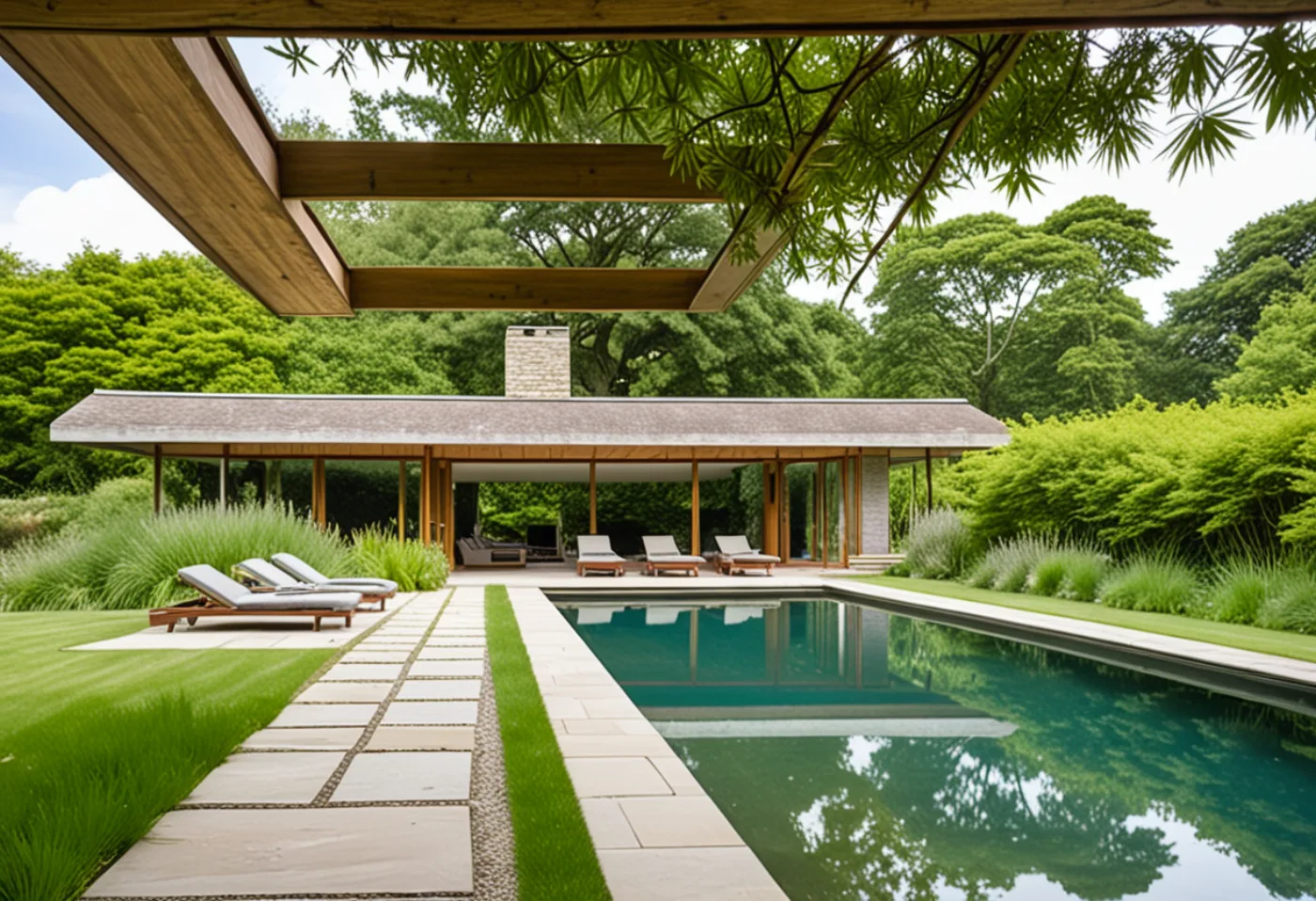 Pool pavilion in a park