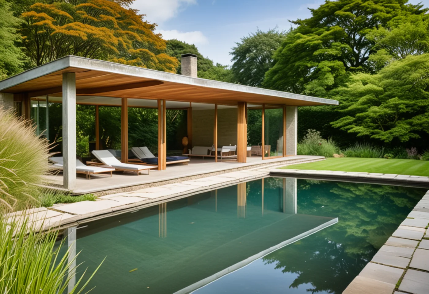 Pool pavilion in a park