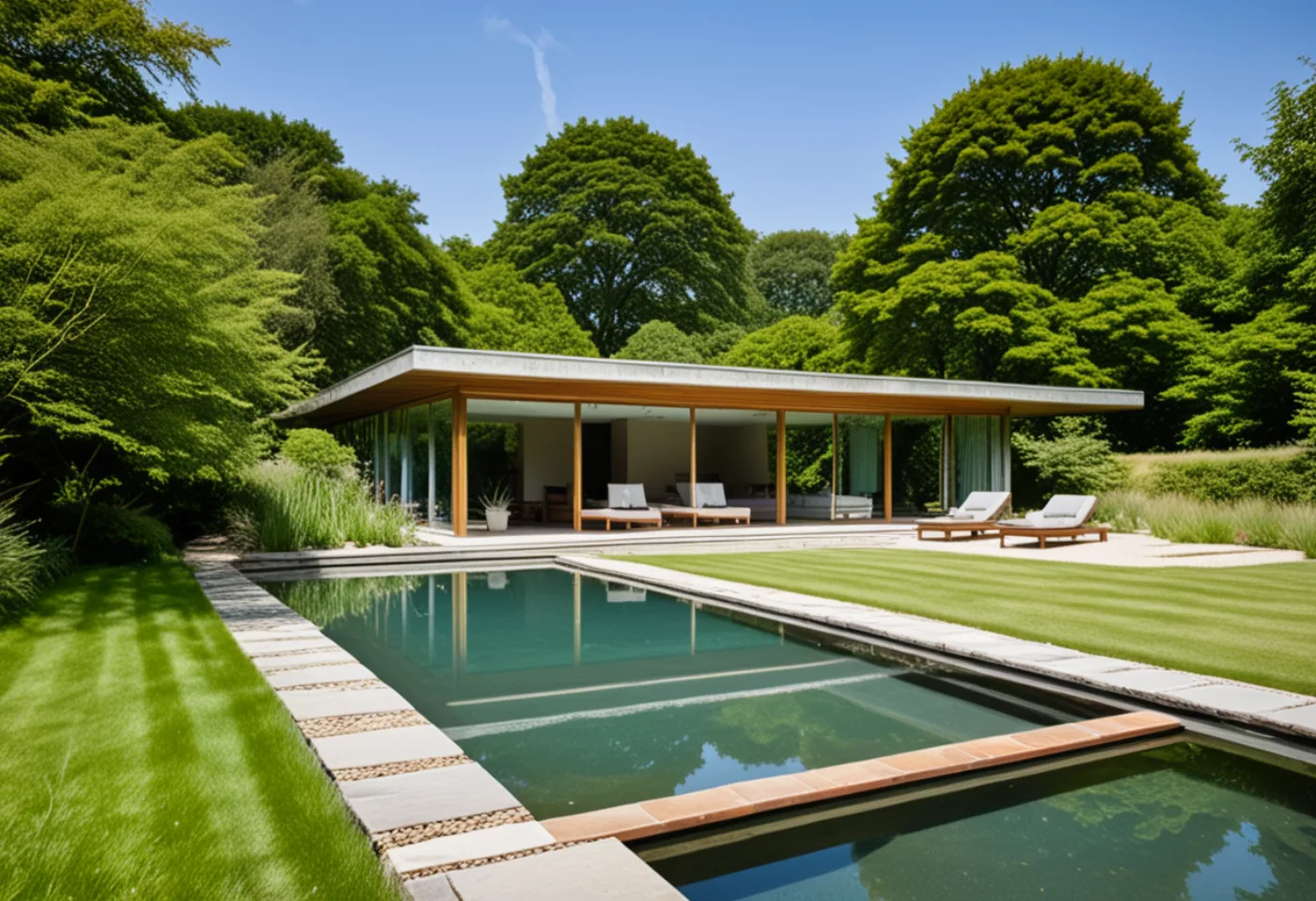 Pool pavilion in a park