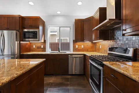Gas range, with the tiled backsplash