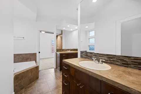 Primary vanity, with the tub beyond