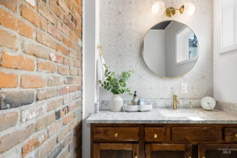Powder room with the antique vanity