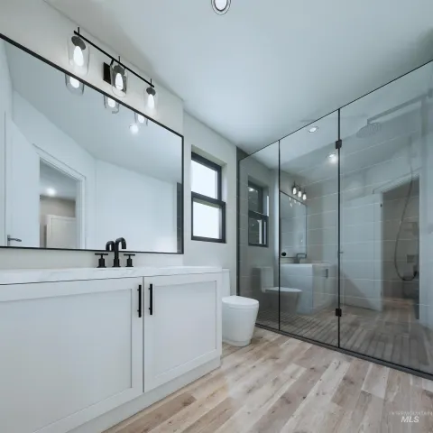 Render — primary bath, glass shower