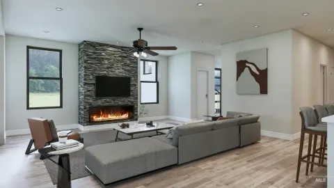 Render — great room fireplace