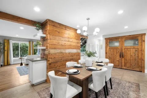 Dining area and chandelier